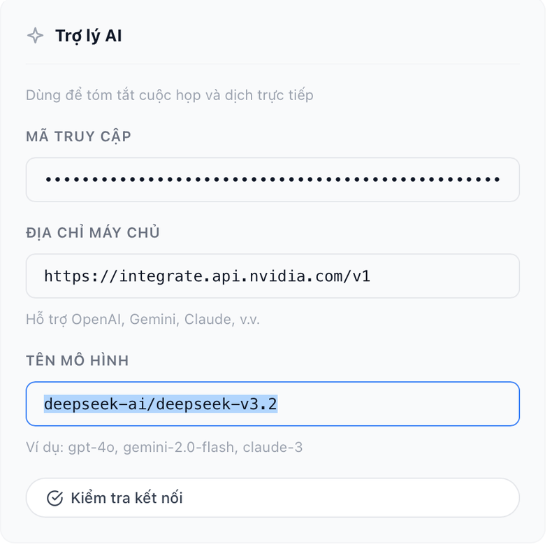 Scribble Settings — AI Server URL and Model Name configuration