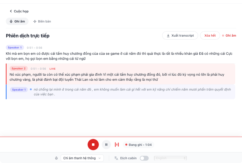 Scribble live transcription with speaker diarization — final result