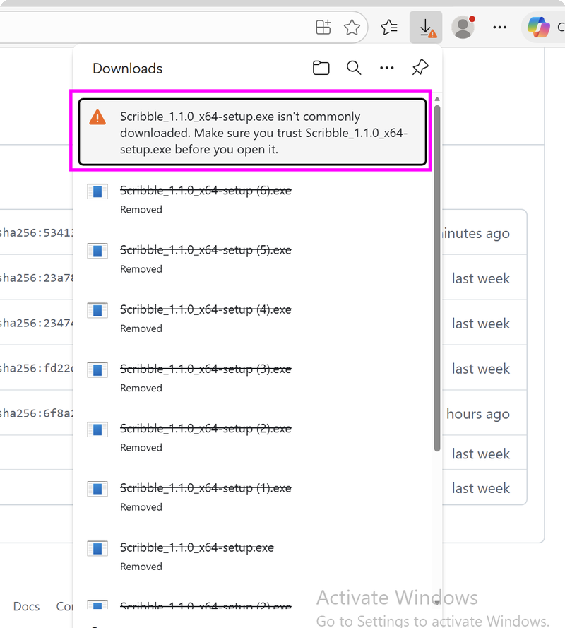 Edge browser download warning — file isn't commonly downloaded
