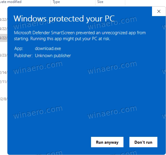 Windows SmartScreen — Install anyway button