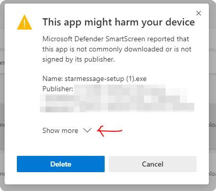 Windows SmartScreen — This app might harm your device, Show more